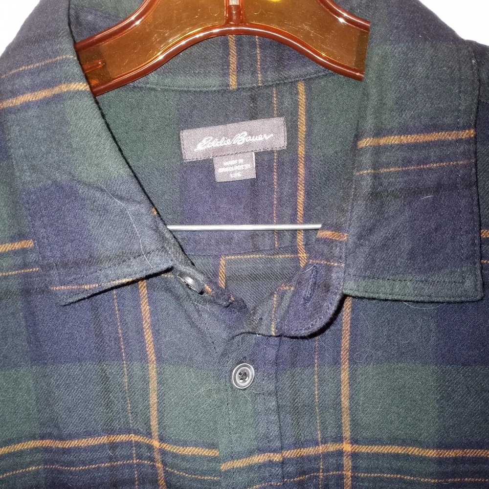 Eddie Bauer Flannel Shirts Mens Sz L Long‎ Sleeve Button Up Green Blue Plaid 2